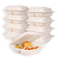 MULMEHË MFPP Plastic Hinged Take Out Containers, 9x9x3", Vented 3-Compartment, White, 200/CS